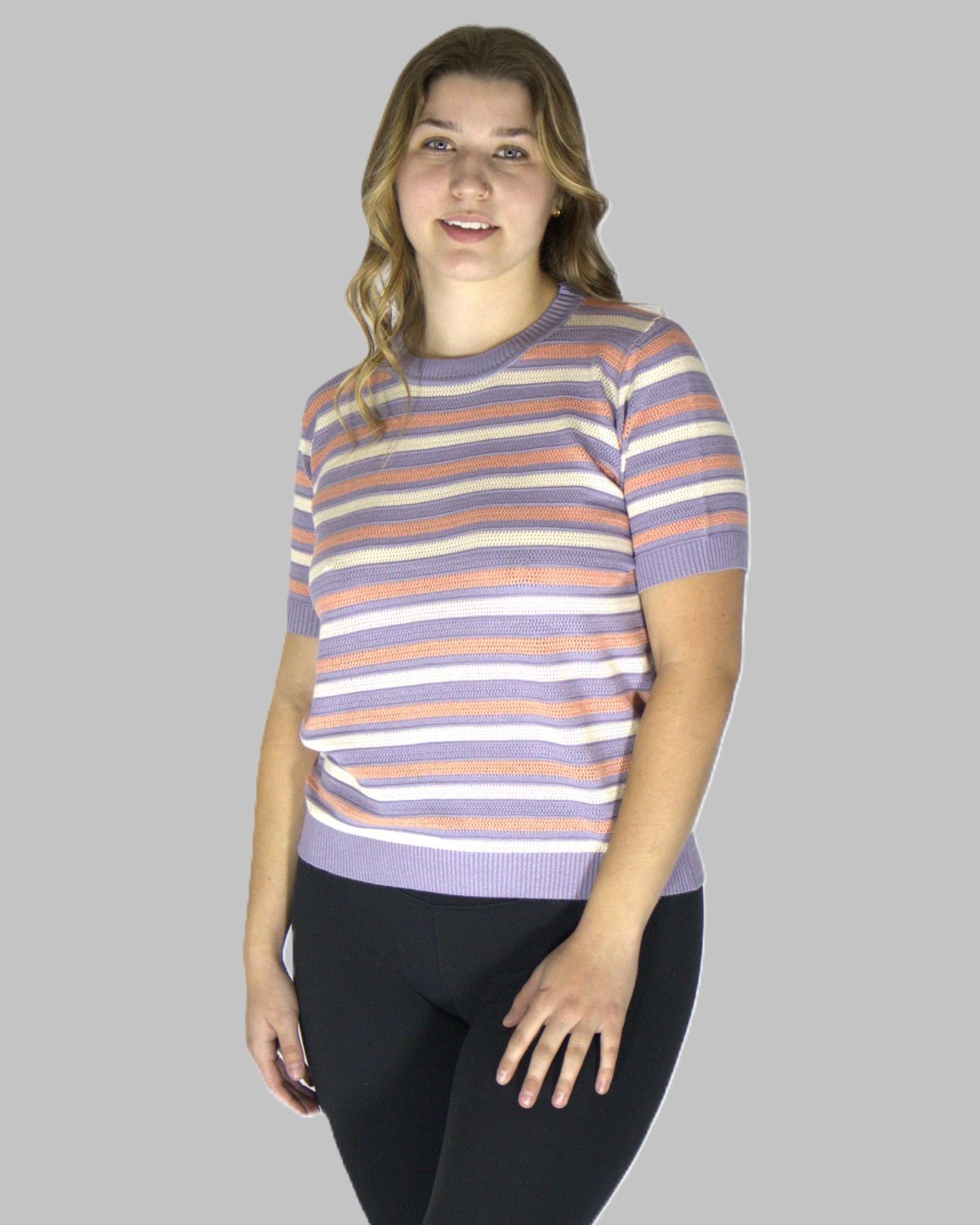 Lilac, Peach & White Striped Knit Top - Image 4