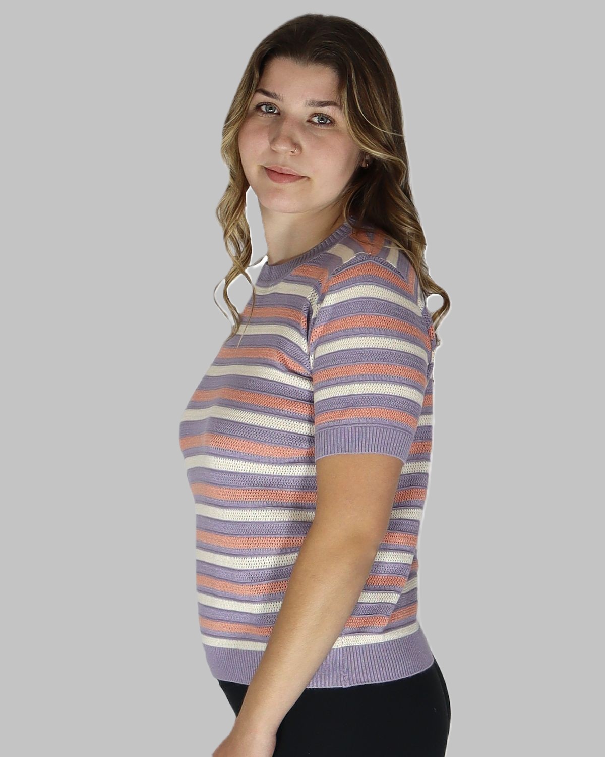 Lilac, Peach & White Striped Knit Top - Image 5