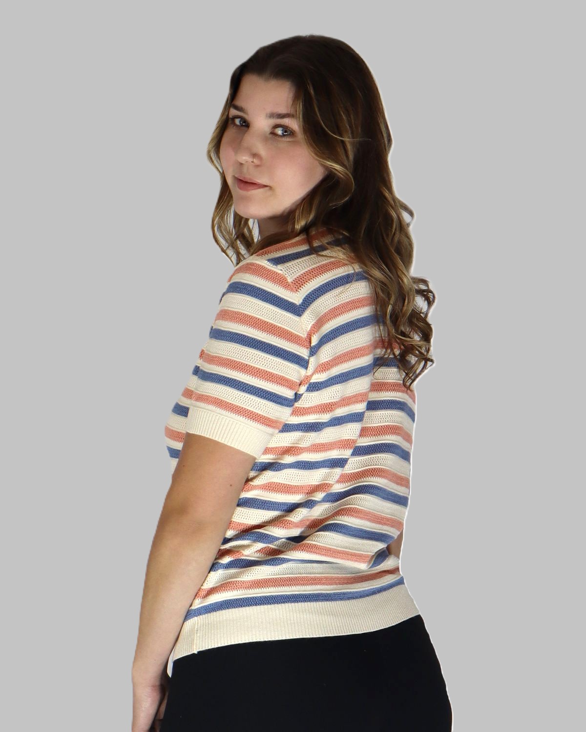 Lilac, Peach & White Striped Knit Top - Image 3
